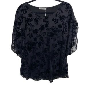Sese Code Shirt Womens Medium Black Floral Sheer Overlay Blouse Whimsigoth Fairy